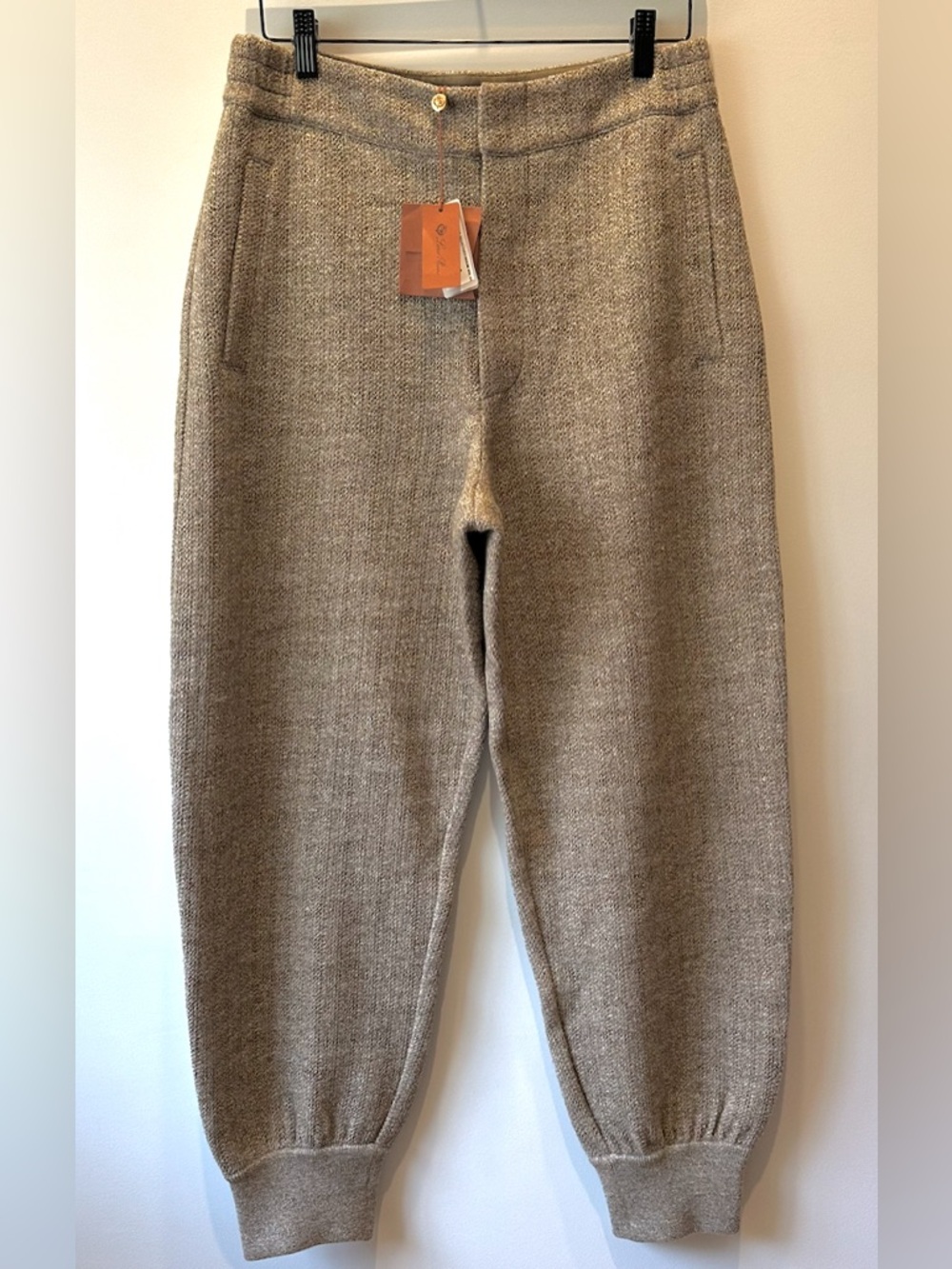 NWT LORO PIANA Men's Cellina Mouline Boucle Pants Brown Taupe Knit Joggers S